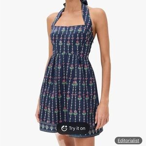 Hill House The Fleur Mini Dress Navy Trailing Fern